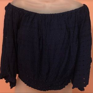 Francesca’s Navy Blue Off Shoulder Shirt Medium